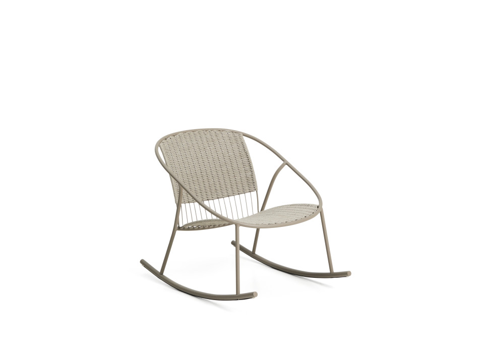 Fauteuil à bascule Atrani en acier galvanisé et corde couleur tourterelle