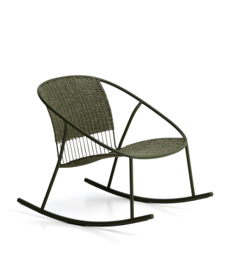 Fauteuil à bascule Atrani en acier galvanisé et corde verte