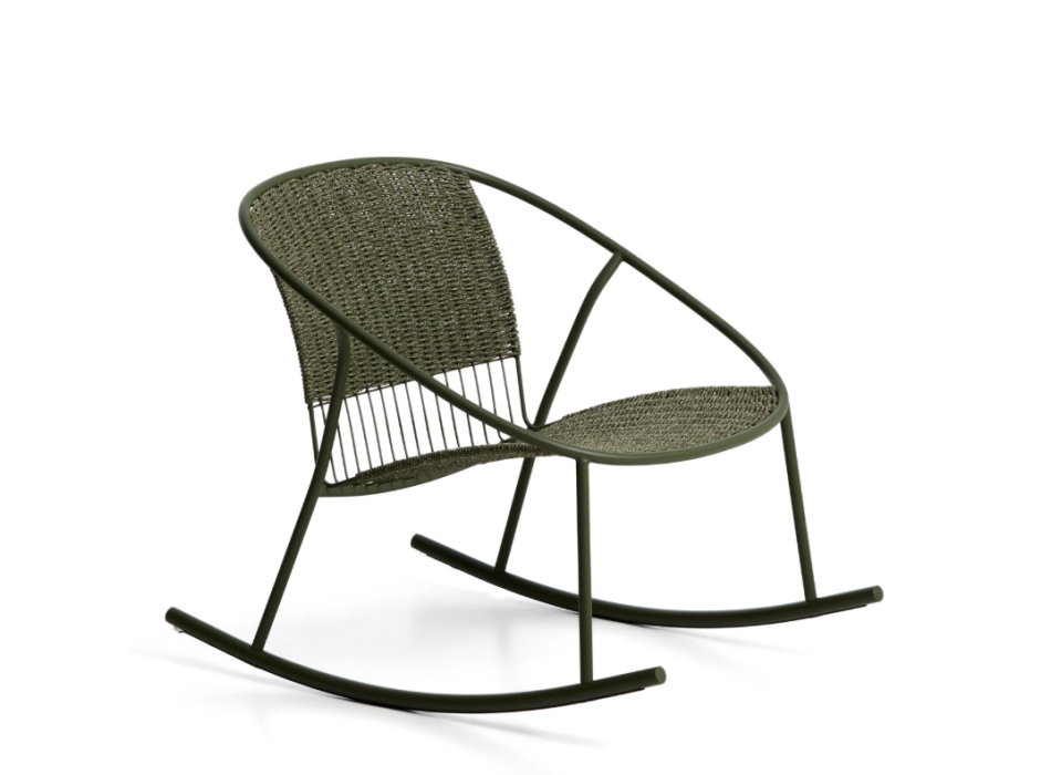 Fauteuil à bascule Atrani en acier galvanisé et corde verte