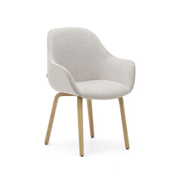 Chaise Aleli en chenille beige et pieds en frêne massif finition naturelle