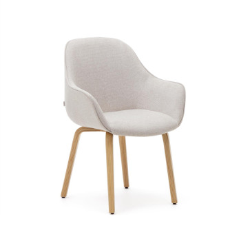 Chaise Aleli en chenille beige et pieds en frêne massif finition naturelle