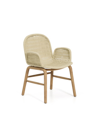 Chaise Alipa avec accoudoirs en bois d'acacia massif et corde écrue 100 % FSC