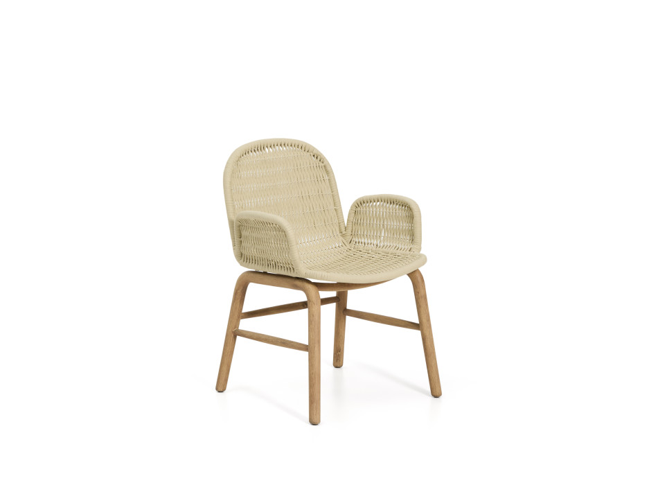 Chaise Alipa avec accoudoirs en bois d'acacia massif et corde écrue 100 % FSC