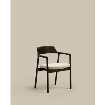 Chaise Alocs avec housse amovible, chenille beige, bois de chêne noir massif, certification FSC Mix