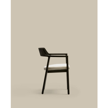 Chaise Alocs avec housse amovible, chenille beige, bois massif de chêne noir, certification FSC Mix
