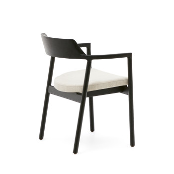 Chaise Alocs avec housse amovible, chenille beige, bois massif de chêne noir, certification FSC Mix