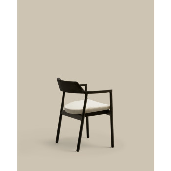 Chaise Alocs avec housse amovible, chenille beige, bois massif de chêne noir, certification FSC Mix
