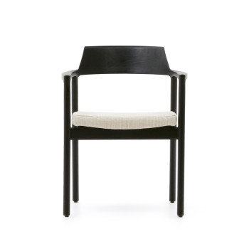 Chaise Alocs avec housse amovible, chenille beige, bois massif de chêne noir, certification FSC Mix