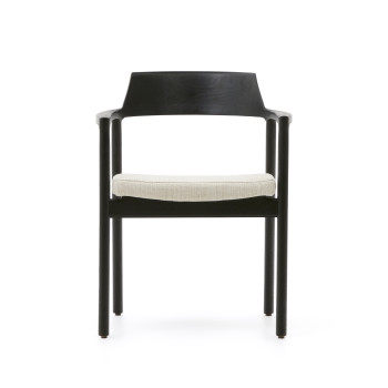 Chaise Alocs avec housse amovible, chenille beige, bois massif de chêne noir, certification FSC Mix