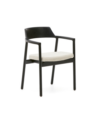Chaise Alocs avec housse amovible, chenille beige, bois massif de chêne noir, certification FSC Mix
