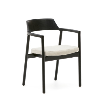 Chaise Alocs avec housse amovible, chenille beige, bois massif de chêne noir, certification FSC Mix