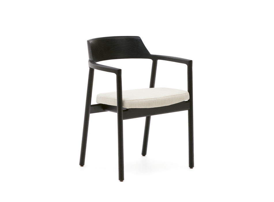 Chaise Alocs avec housse amovible, chenille beige, bois massif de chêne noir, certification FSC Mix