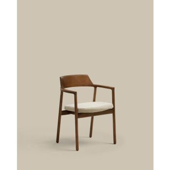 Chaise Alocs avec housse amovible, chenille beige, bois massif chêne et noyer, certifiée FSC Mix Credit