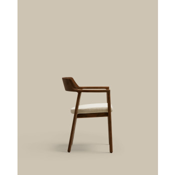 Chaise Alocs avec housse amovible, chenille beige, bois massif chêne et noyer, certification FSC Mix