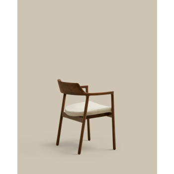 Chaise Alocs avec housse amovible, chenille beige, bois massif chêne et noyer, certification FSC Mix