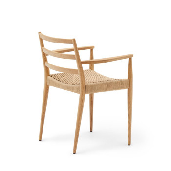 Chaise Analy avec accoudoirs en bois de chêne massif FSC 100% avec finition naturelle et assise en co