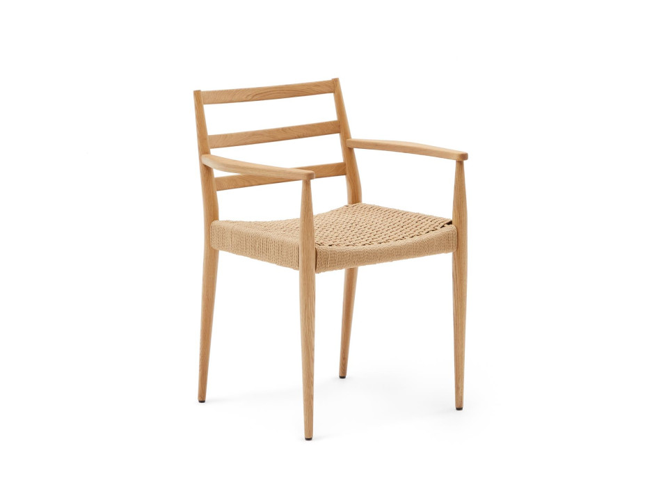 Chaise Analy avec accoudoirs en bois de chêne massif FSC 100% avec finition naturelle et assise en co