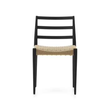 Chaise Analy en chêne massif finition noire et assise en corde 100 % FSC