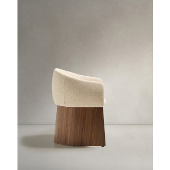 Chaise Bosca en chenille beige et placage noyer 100% FSC