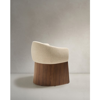 Chaise Bosca en chenille beige et placage noyer 100% FSC