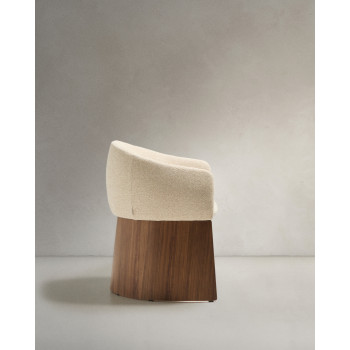 Chaise Bosca en chenille beige et placage noyer 100 % certifié FSC