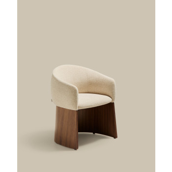 Chaise Bosca en chenille beige et placage noyer 100 % certifié FSC