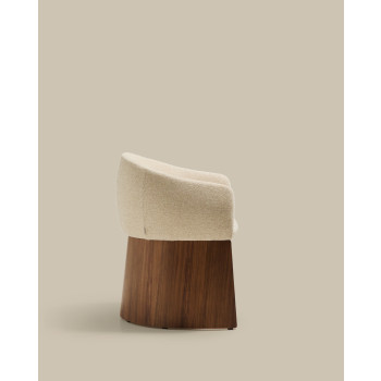 Chaise Bosca en chenille beige et placage noyer 100 % certifié FSC