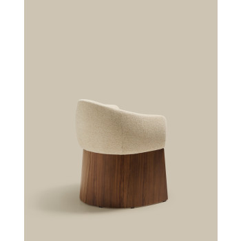 Chaise Bosca en chenille beige et placage noyer 100 % certifié FSC