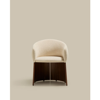 Chaise Bosca en chenille beige et placage noyer 100 % certifié FSC
