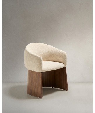 Chaise Bosca en chenille beige et placage noyer 100% FSC