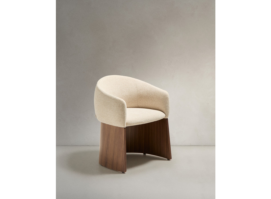 Chaise Bosca en chenille beige et placage noyer 100% FSC
