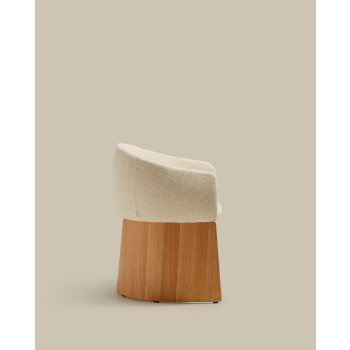 Chaise Bosca en chenille beige et placage chêne 100% certifié FSC
