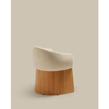 Chaise Bosca en chenille beige et placage chêne 100% certifié FSC