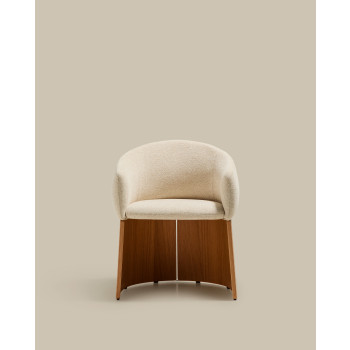 Chaise Bosca en chenille beige et placage chêne 100% certifié FSC