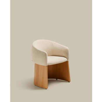 Chaise Bosca en chenille beige et placage chêne 100% certifié FSC