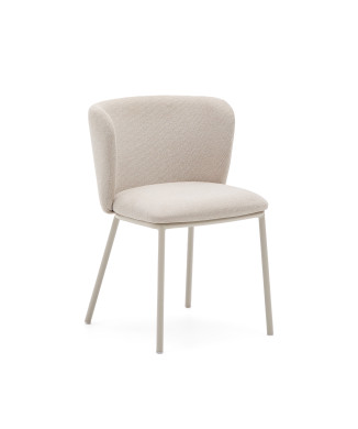 Chaise Ciselia en chenille beige et acier beige FSC Mix Credit