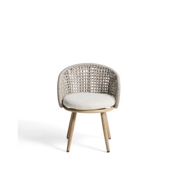 Chaise d'extérieur Lidario en aluminium imitation bois et corde synthétique gris tourterelle