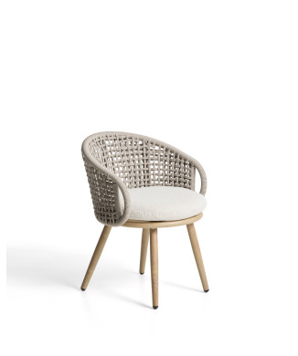 Chaise d'extérieur Lidario en aluminium imitation bois et corde synthétique gris tourterelle