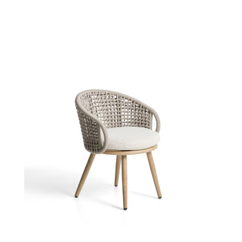 Chaise d'extérieur Lidario en aluminium imitation bois et corde synthétique gris tourterelle