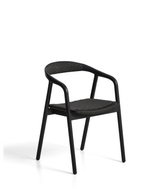 Chaise Derile en chêne massif finition noire et cordelette en papier noir certifiée FSC Mix