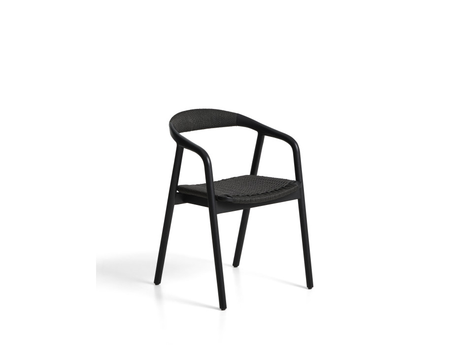 Chaise Derile en chêne massif finition noire et cordelette en papier noir certifiée FSC Mix