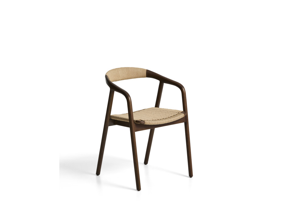 Chaise Derile en chêne massif finition noyer et cordelette en papier beige, certifiée FSC Mix.