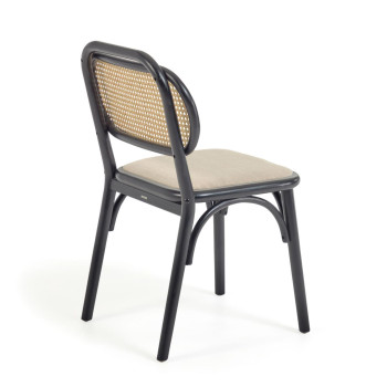 Chaise Doriane en bois d'orme massif laqué noir et assise en tissu