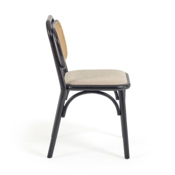 Chaise Doriane en bois d'orme massif laqué noir et assise en tissu