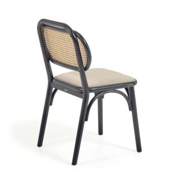 Chaise Doriane en bois d'orme massif laqué noir et assise en tissu