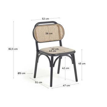 Chaise Doriane en bois d'orme massif laqué noir et assise en tissu