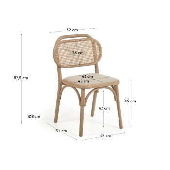 Chaise Doriane en chêne massif finition naturelle et assise en tissu