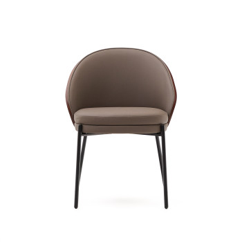 Fauteuil Eamy en similicuir marron, placage frêne finition noyer et moi