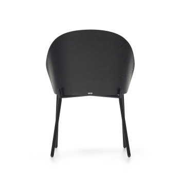 Chaise Eamy en chenille gris clair, placage frêne, finition noire et métal noir