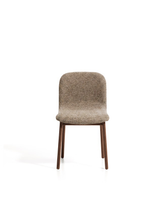 Chaise Elnor en chenille marron avec pieds en chêne massif finition noyer